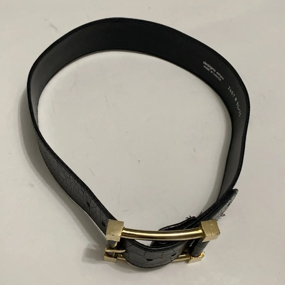 Black WIDE Belt with Croc design and Gold Buckle - Picture 6 of 14